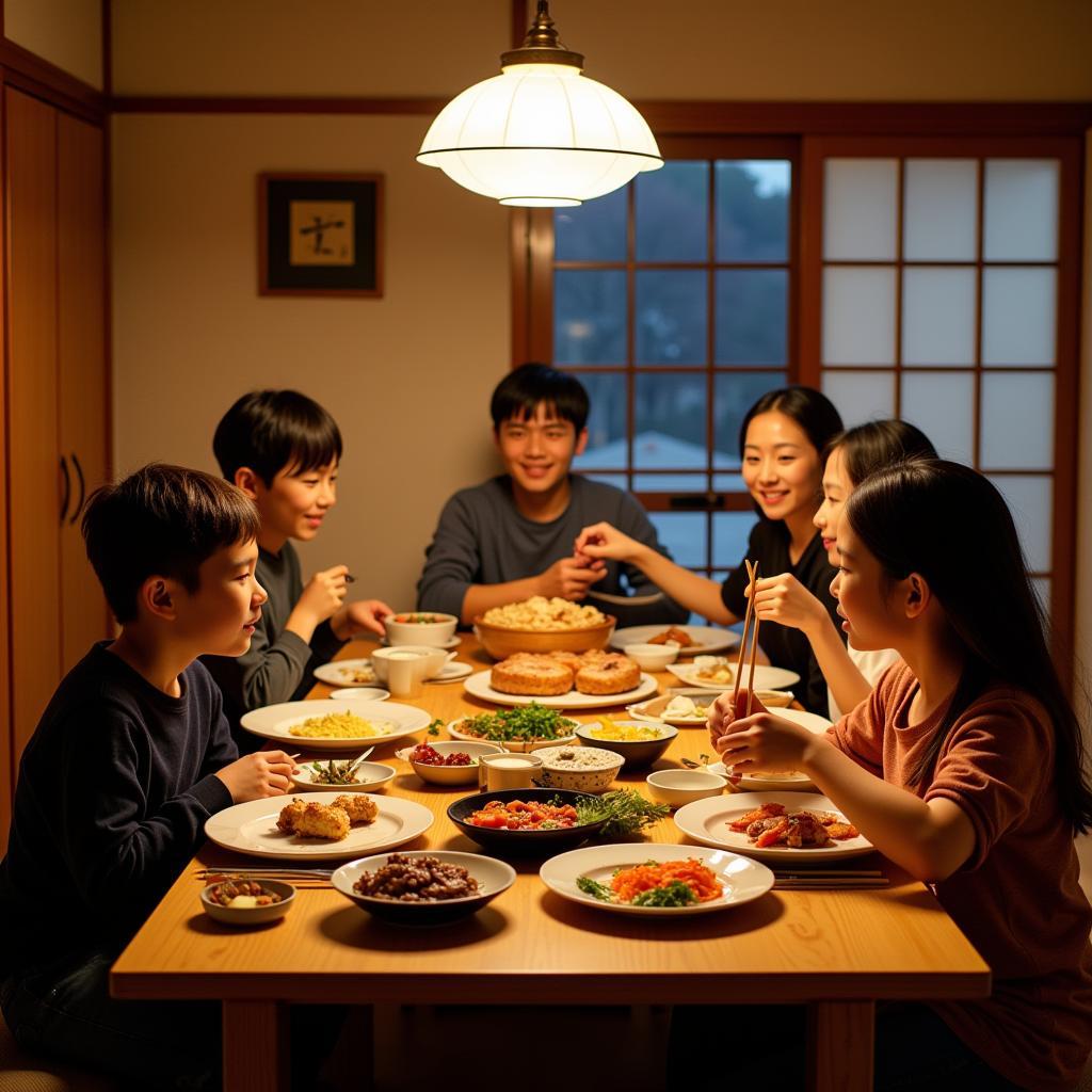 Family Dinner at a Sapporo Villa Homestay