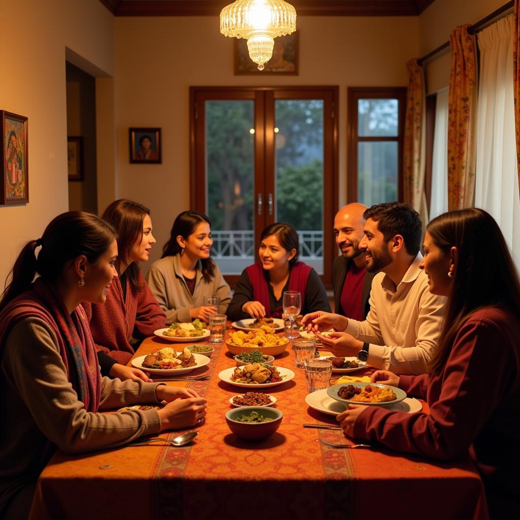 Family enjoying dinner together in a Sawai Madhopur homestay