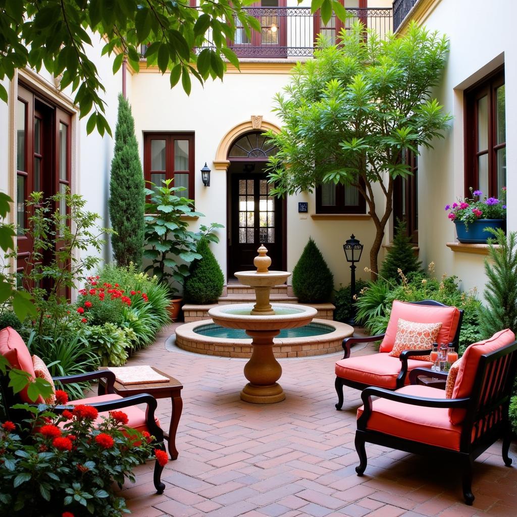 Relaxing in a Seville Homestay Courtyard