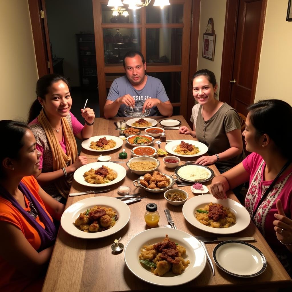 Family dinner at a homestay in Sittong, Darjeeling.