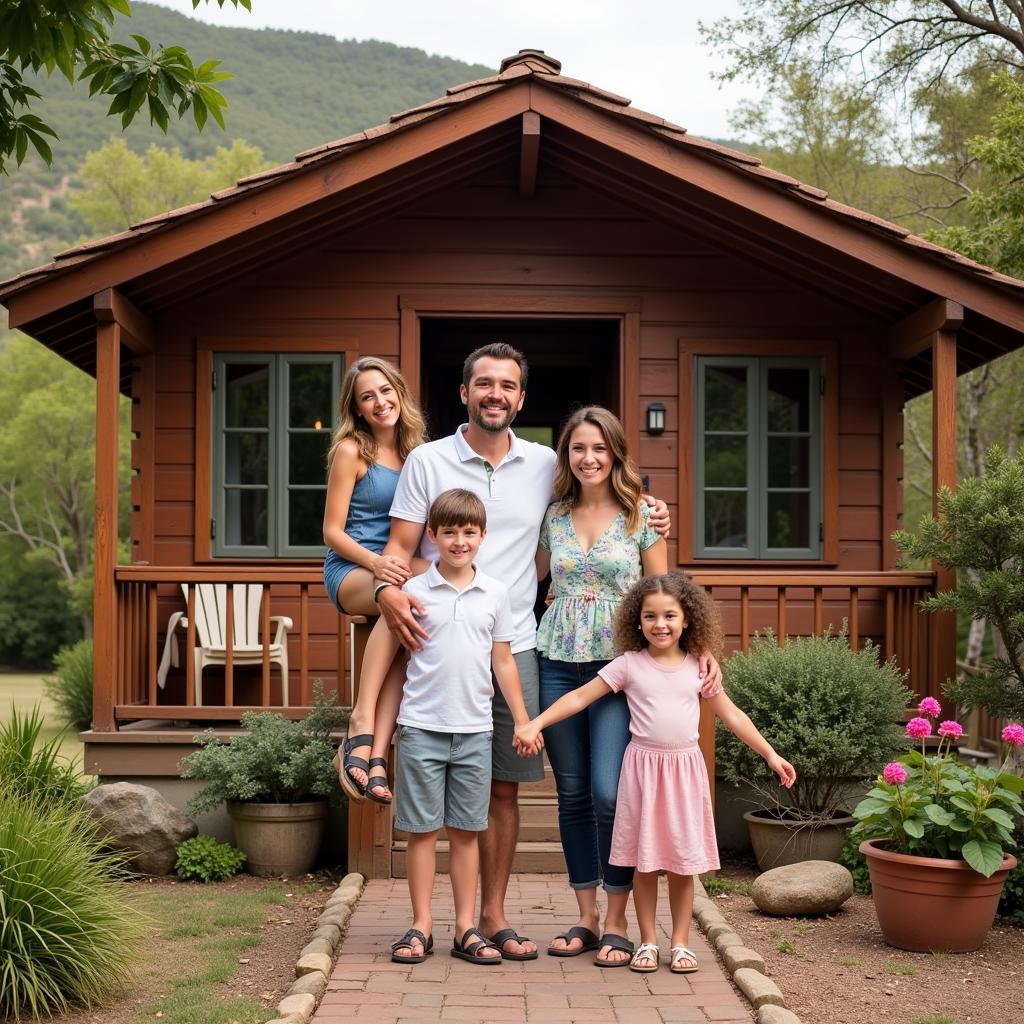 Spanish Family Welcoming Guests to Cabin Homestay