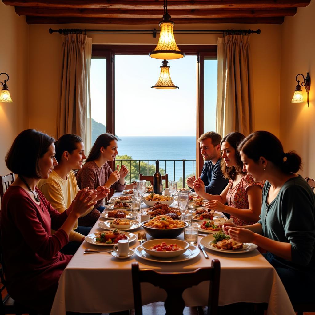 Family dinner in a Spanish coastal homestay