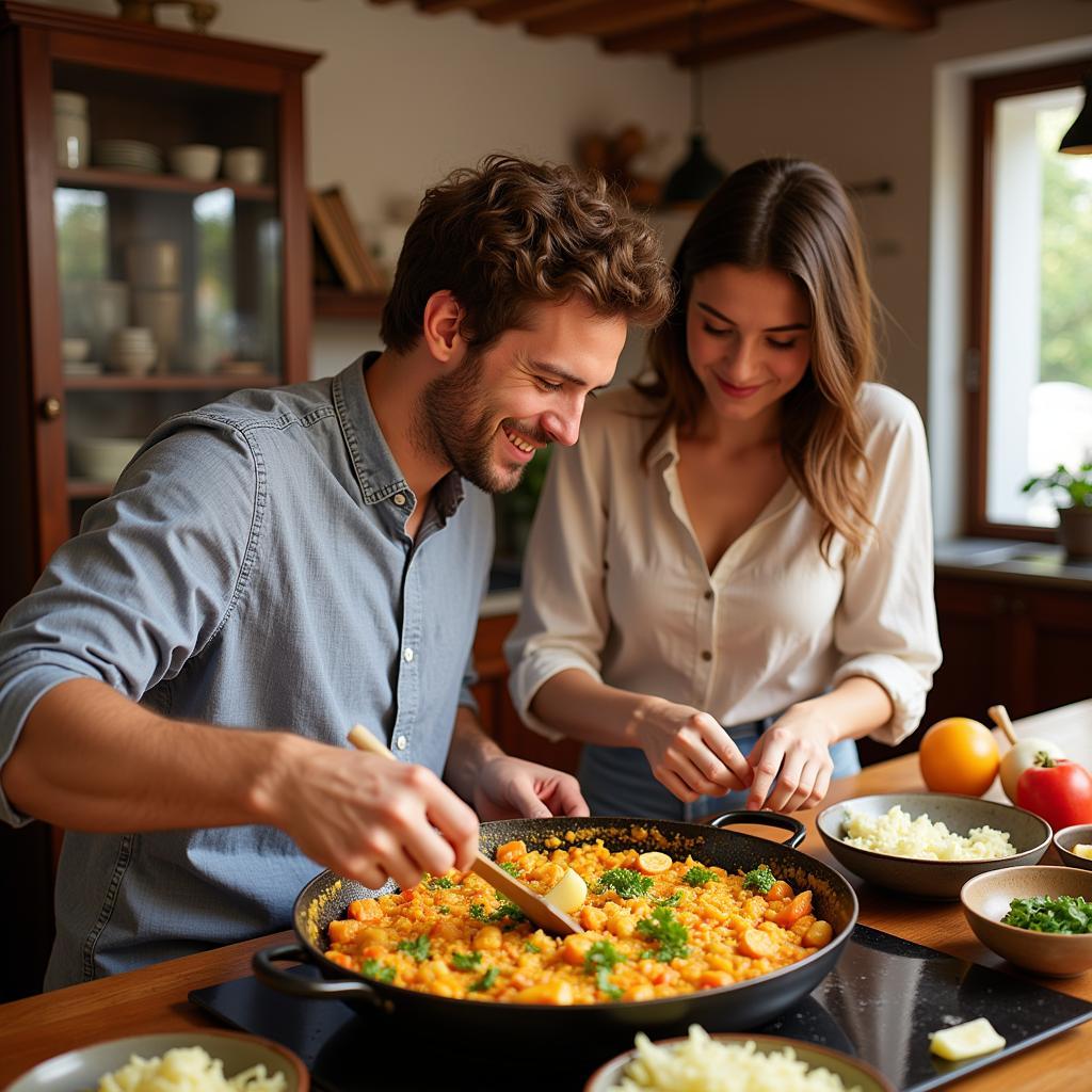 Learning to make paella with a Spanish family