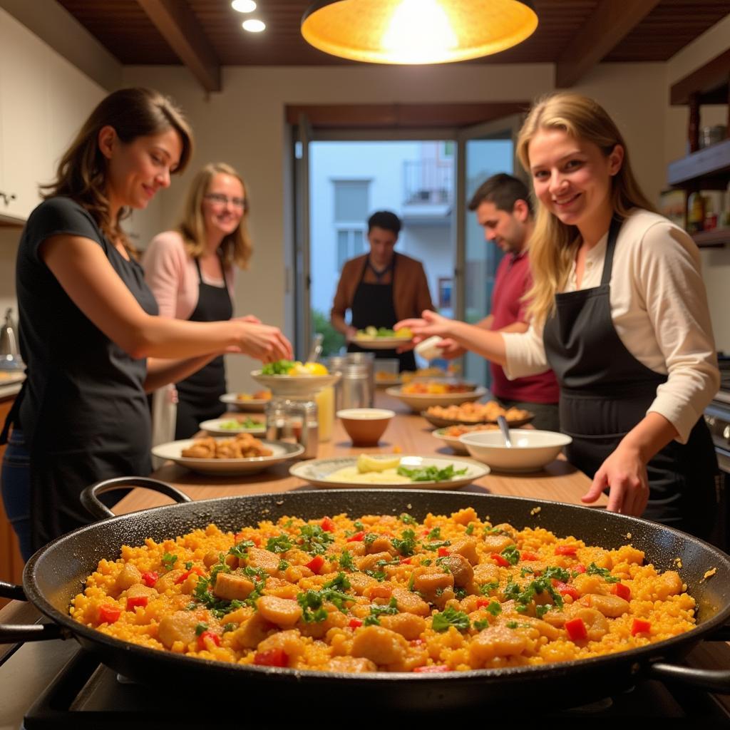 Learning to cook paella in a Spanish homestay