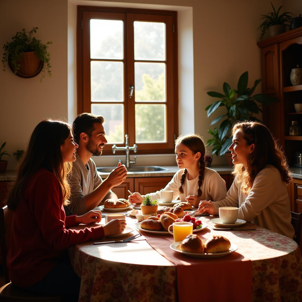 Spanish Family Enjoying Breakfast