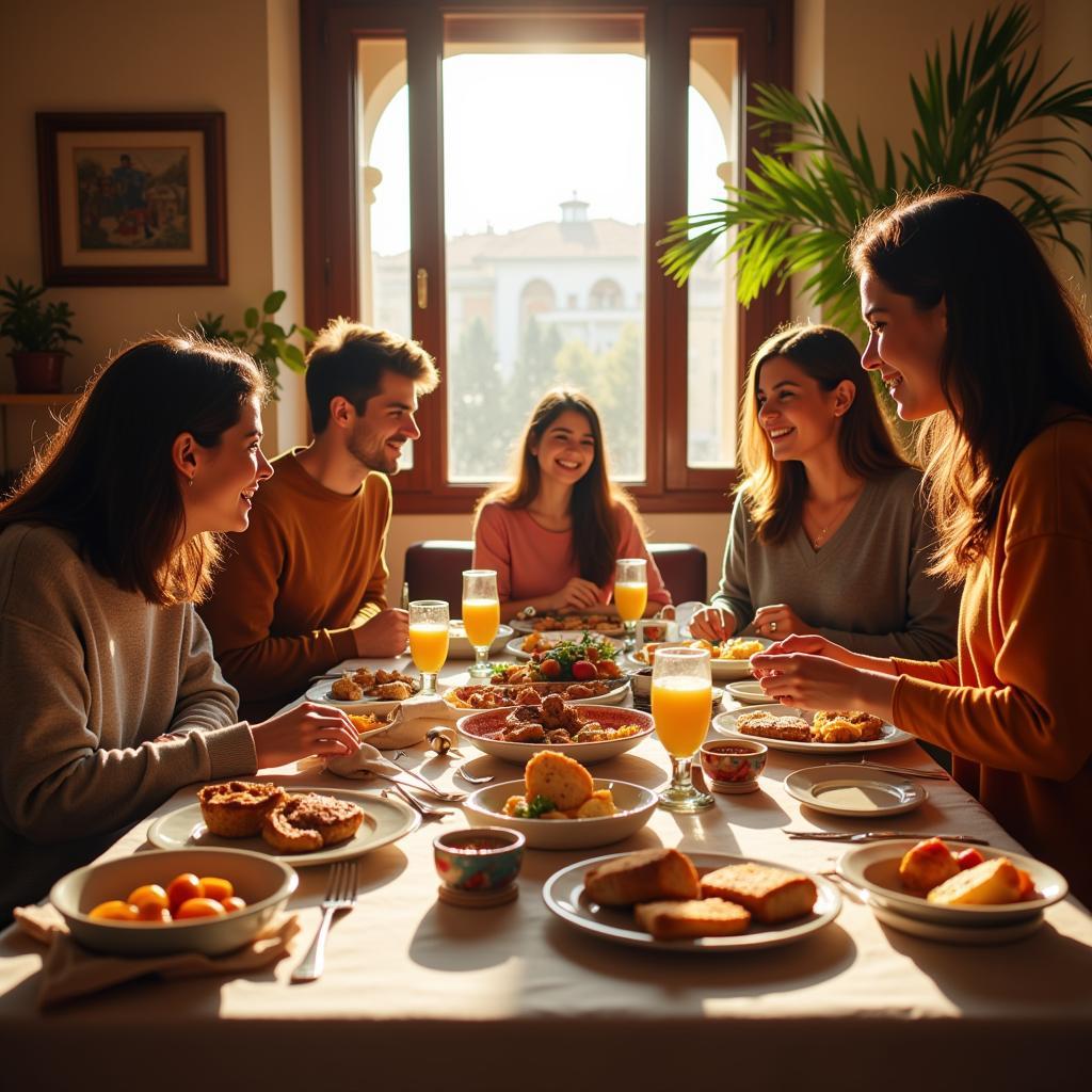 Spanish Family Enjoying Breakfast Together