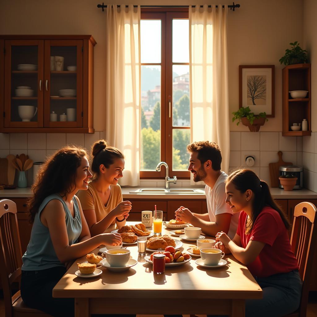 Spanish Family Enjoying Breakfast