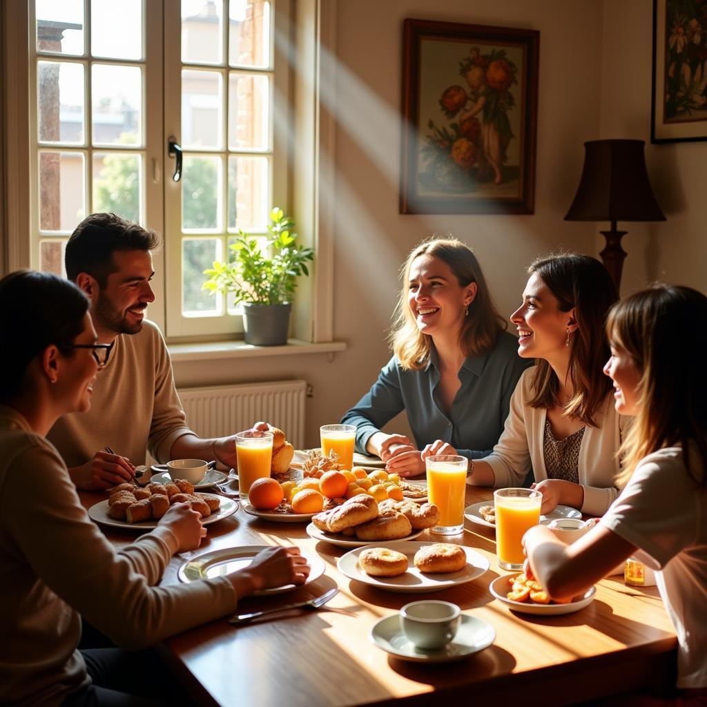 Spanish Family Enjoying Breakfast