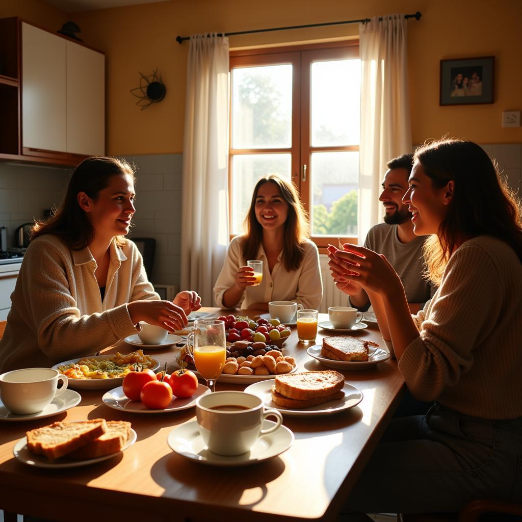 Spanish Family Enjoying Breakfast: Homestay Discount