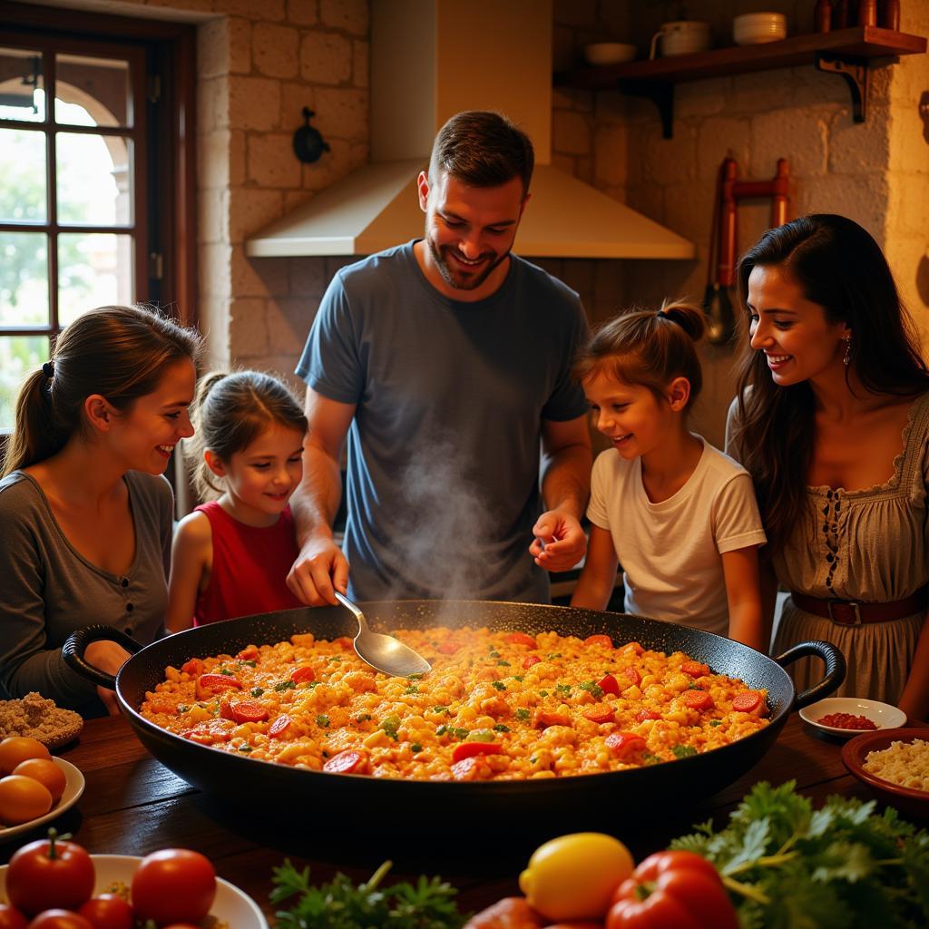 Spanish Family Cooking Paella