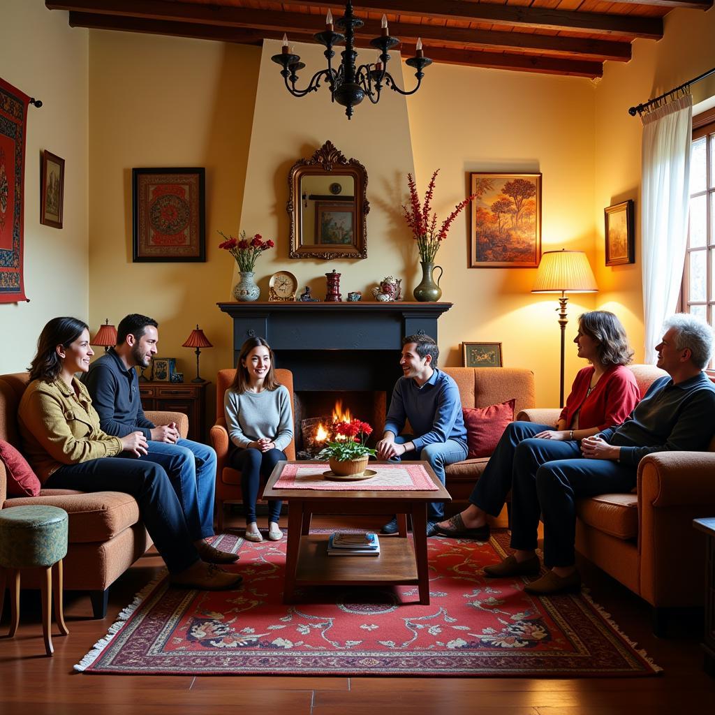 Spanish family enjoying time together in a deko homestay living room