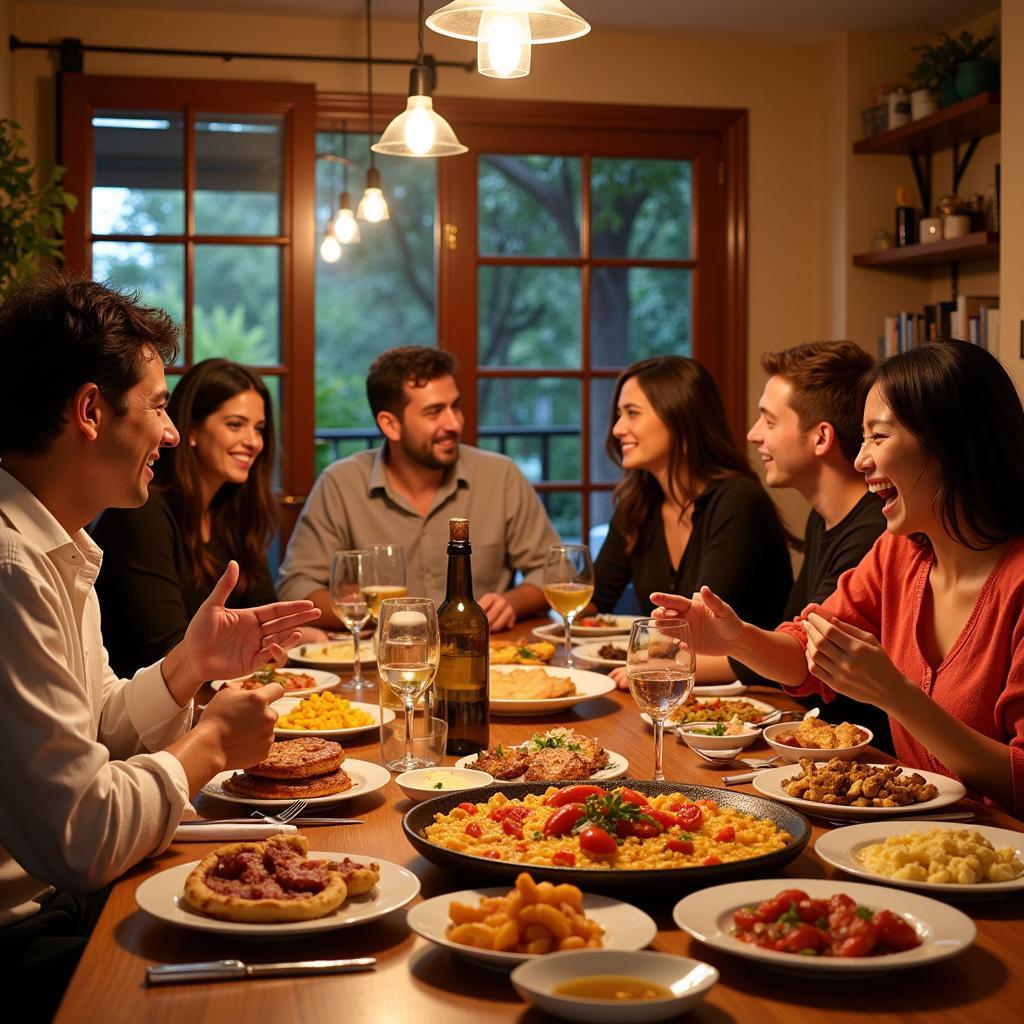 Family enjoying a traditional Spanish dinner