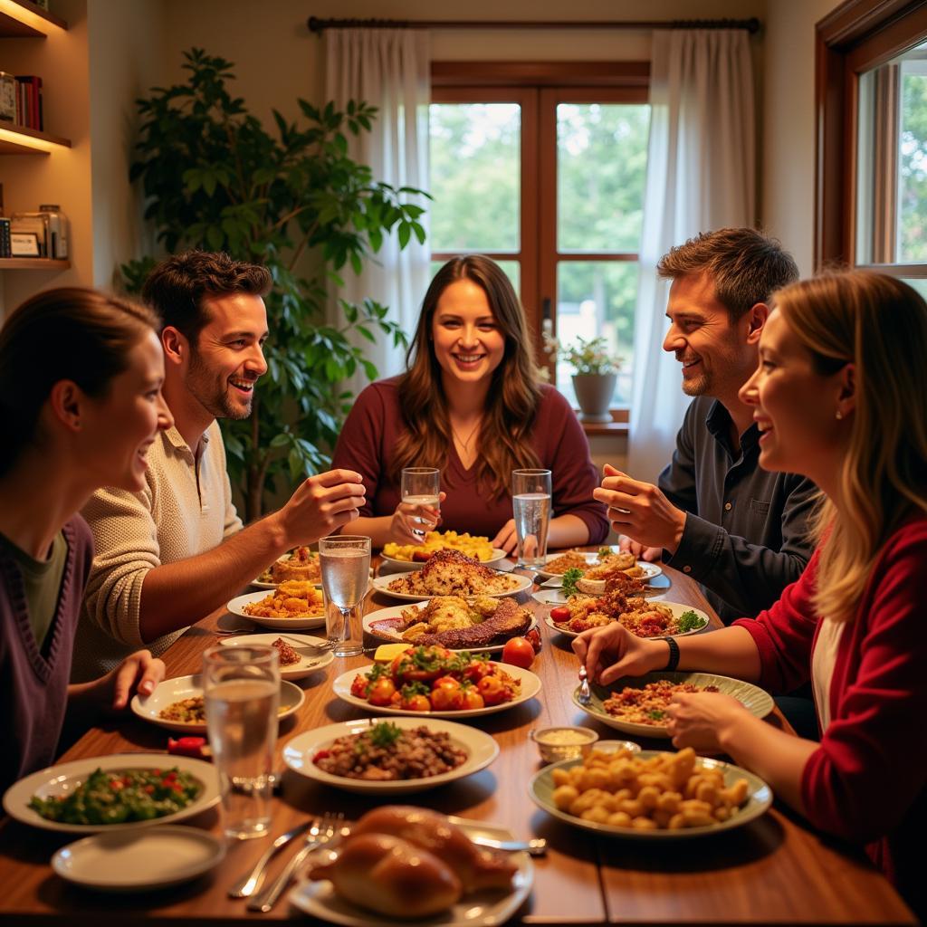 Family enjoying a traditional Spanish dinner