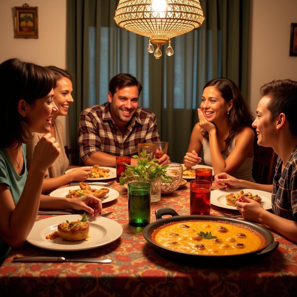 A Spanish family enjoying dinner together