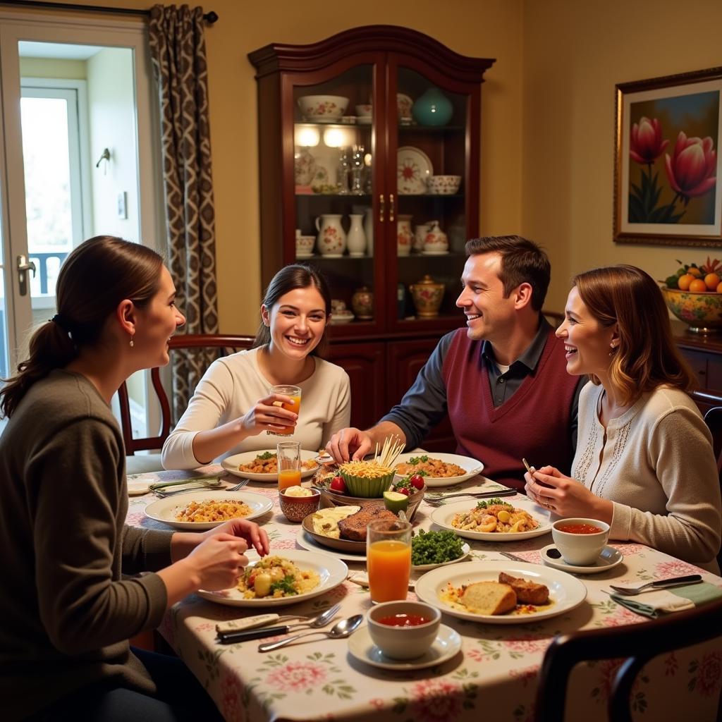 Family dinner in a Spanish homestay