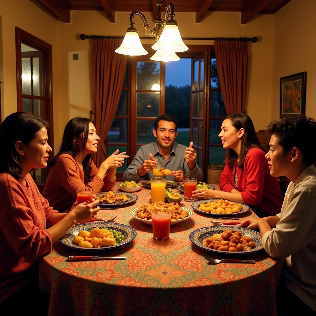 A Spanish Family Enjoying Dinner Together