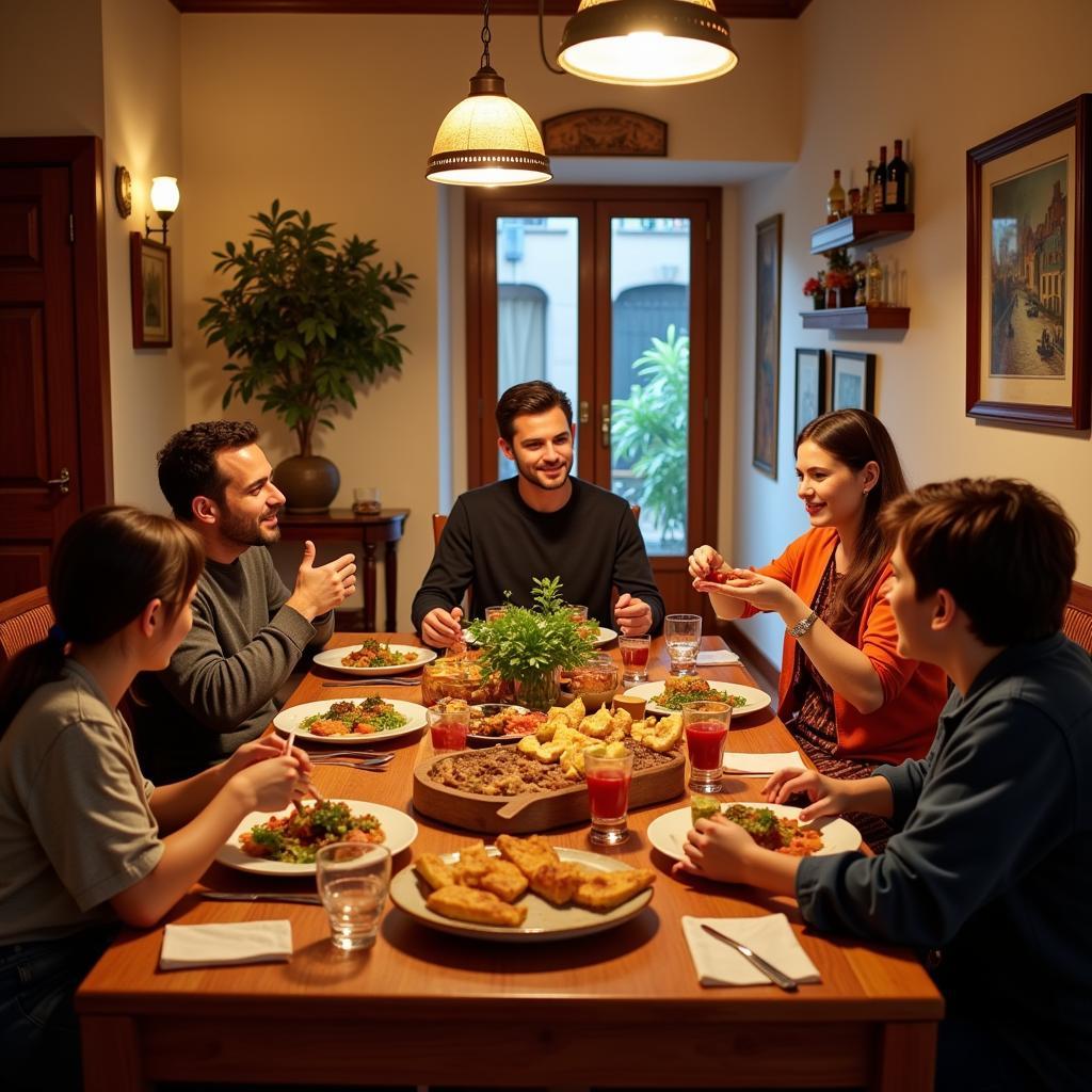 Sharing a Meal with a Spanish Family in a Homestay