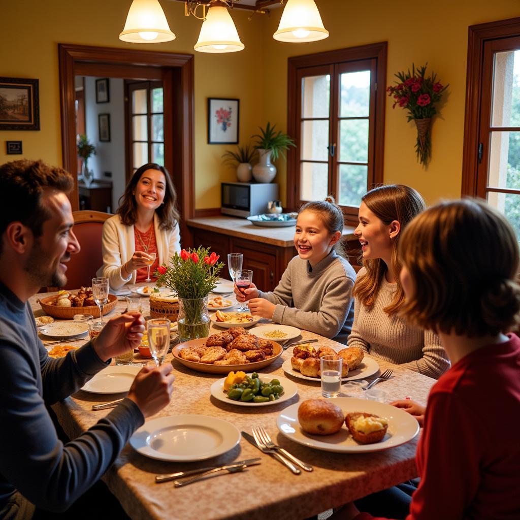 Enjoying a traditional Spanish dinner with a local family in a homestay near A famosa Resort.