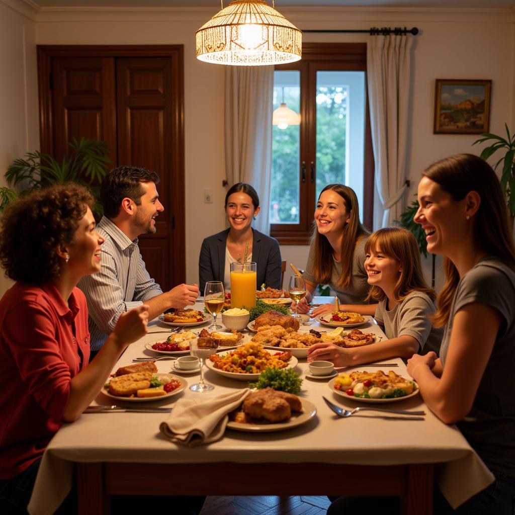 Enjoying a traditional Spanish dinner with an Ammashan homestay family