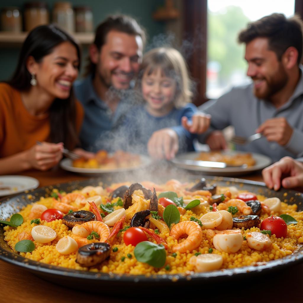 Spanish Family Enjoying Paella