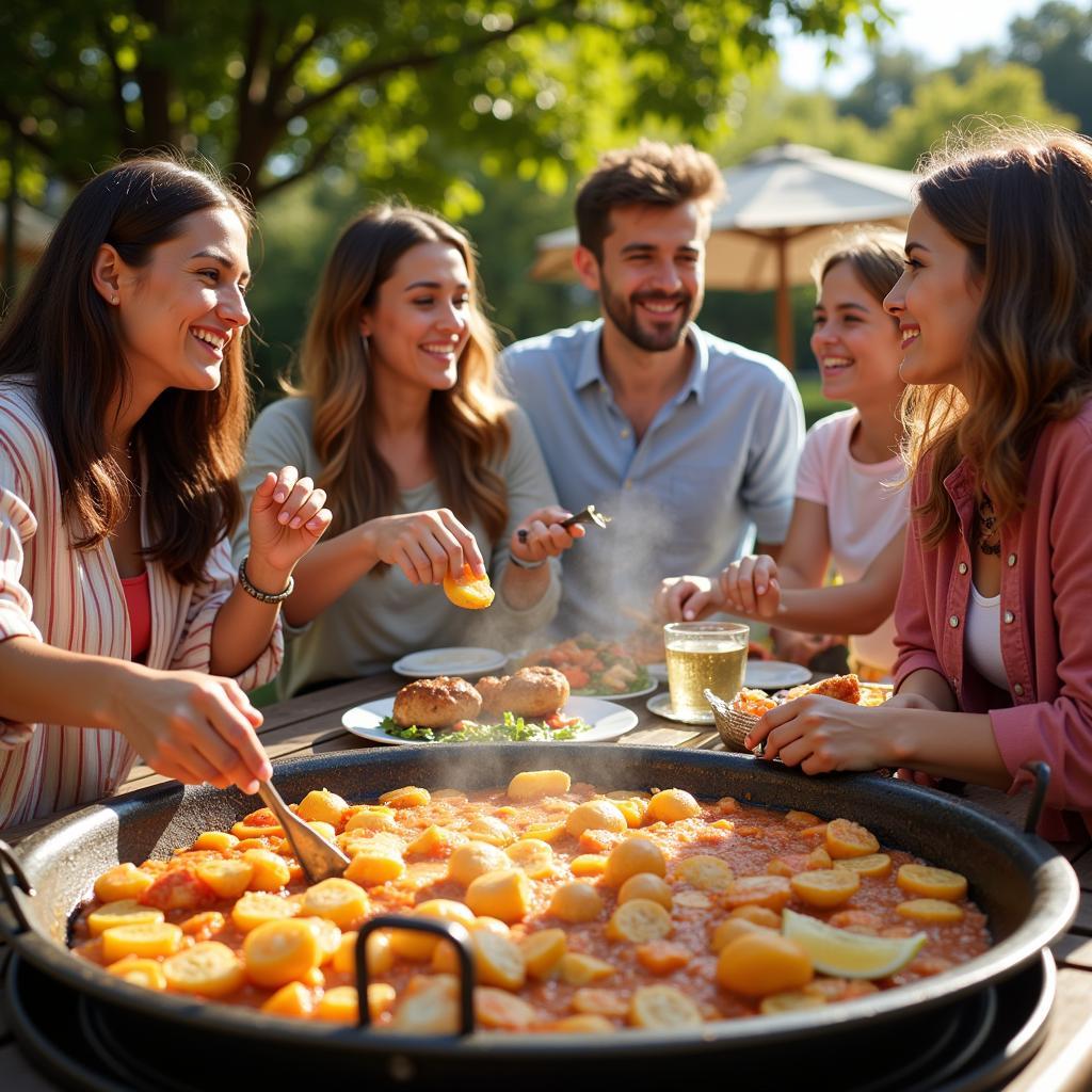 Spanish Family Enjoying Paella