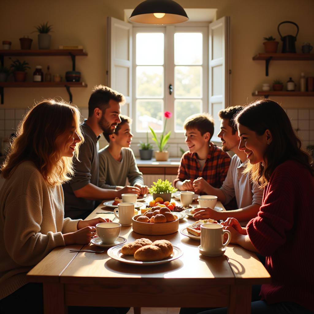 Spanish Family Enjoying Breakfast Together During a Cya Homestay