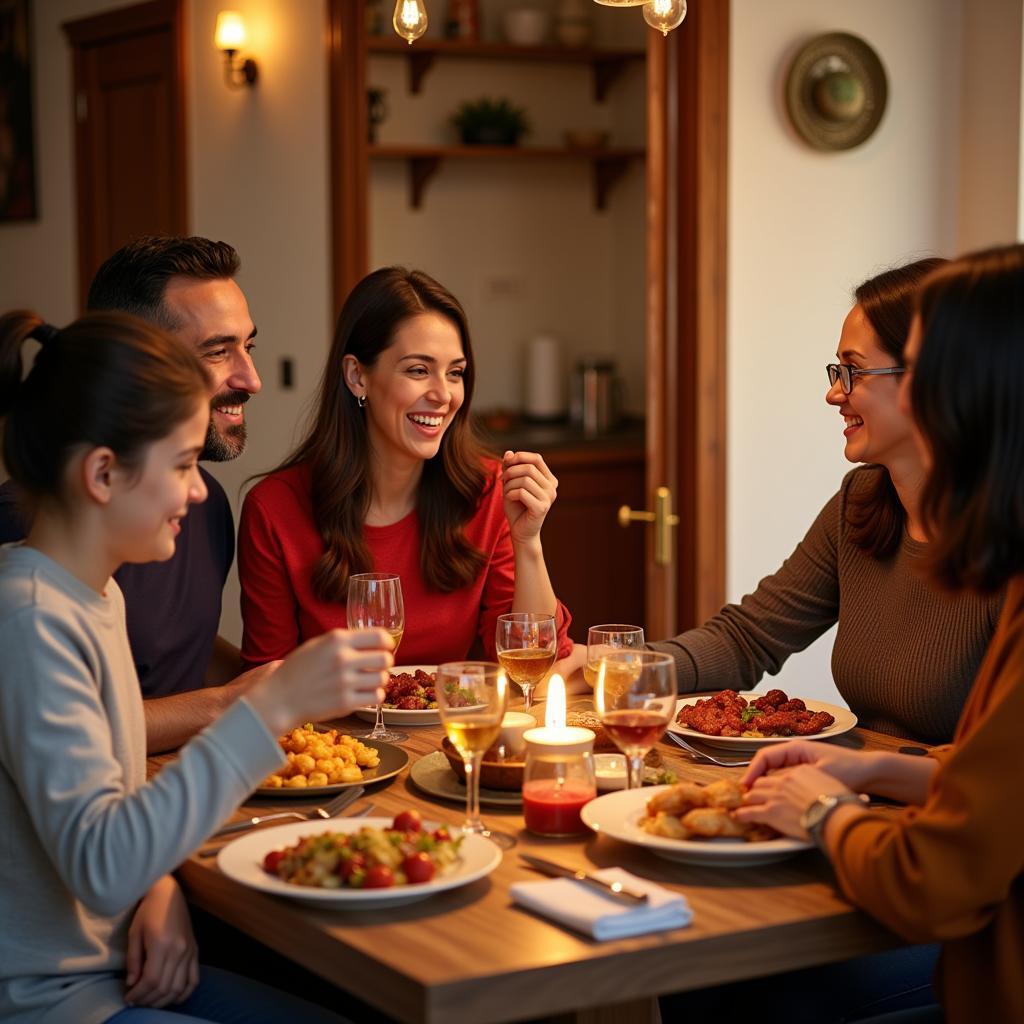 Spanish Family Enjoying Dinner in a Homestay