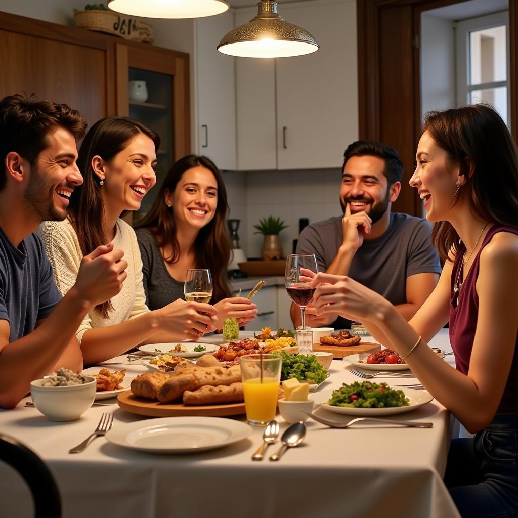 Spanish Family Enjoying Dinner Together During a Homestay