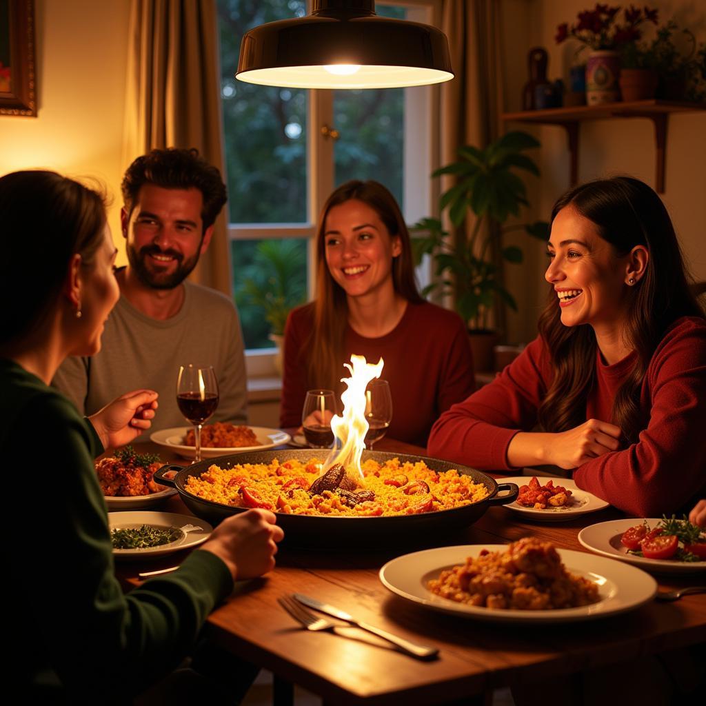 Spanish Family Enjoying Dinner with Homestay Guest