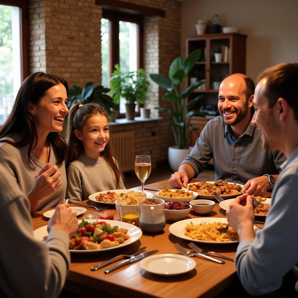 Family enjoying a meal together in a Spanish homestay