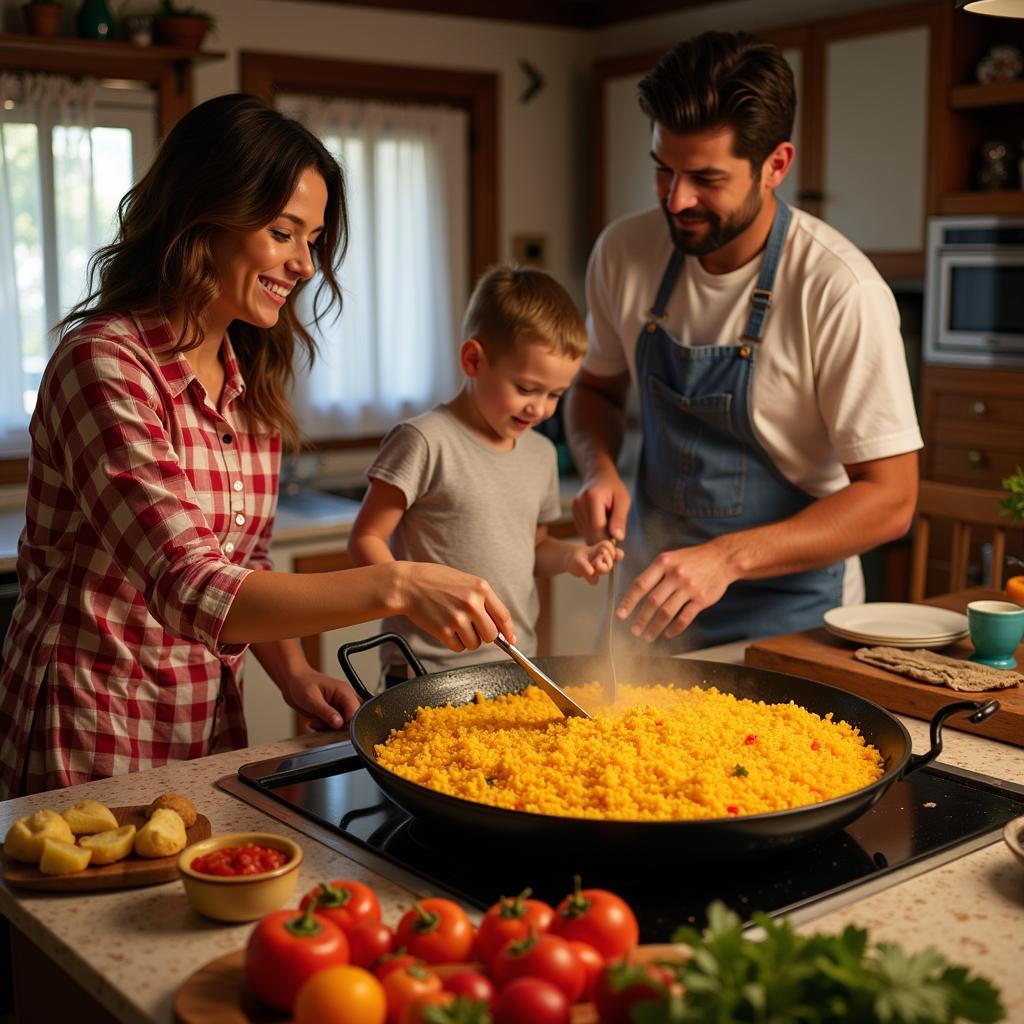 Spanish Family Preparing Paella at a Green Island Breeze Homestay