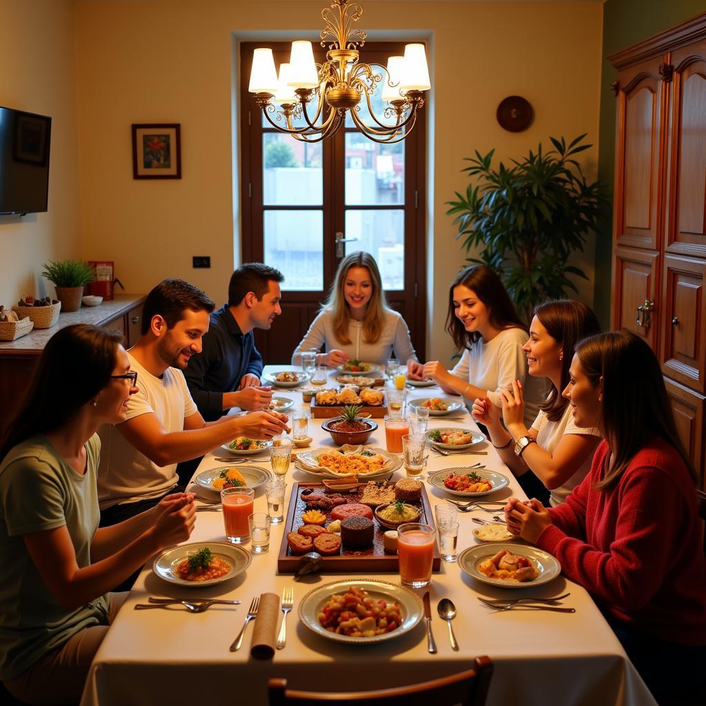 Spanish Family Sharing a Meal with Guests