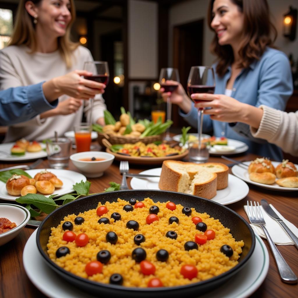 Spanish Family Sharing a Meal with Homestay Guest