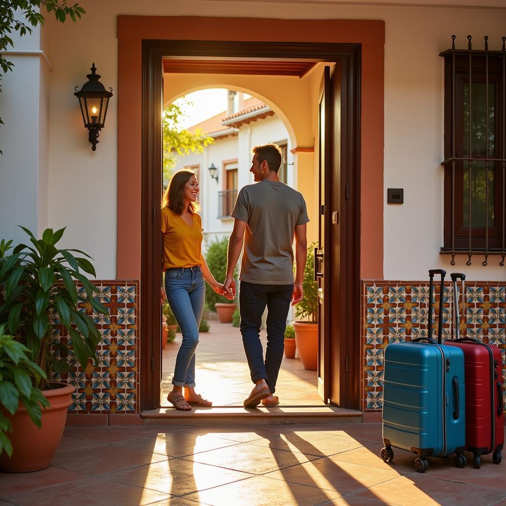 Spanish Family Welcoming Guest at Airport Homestay