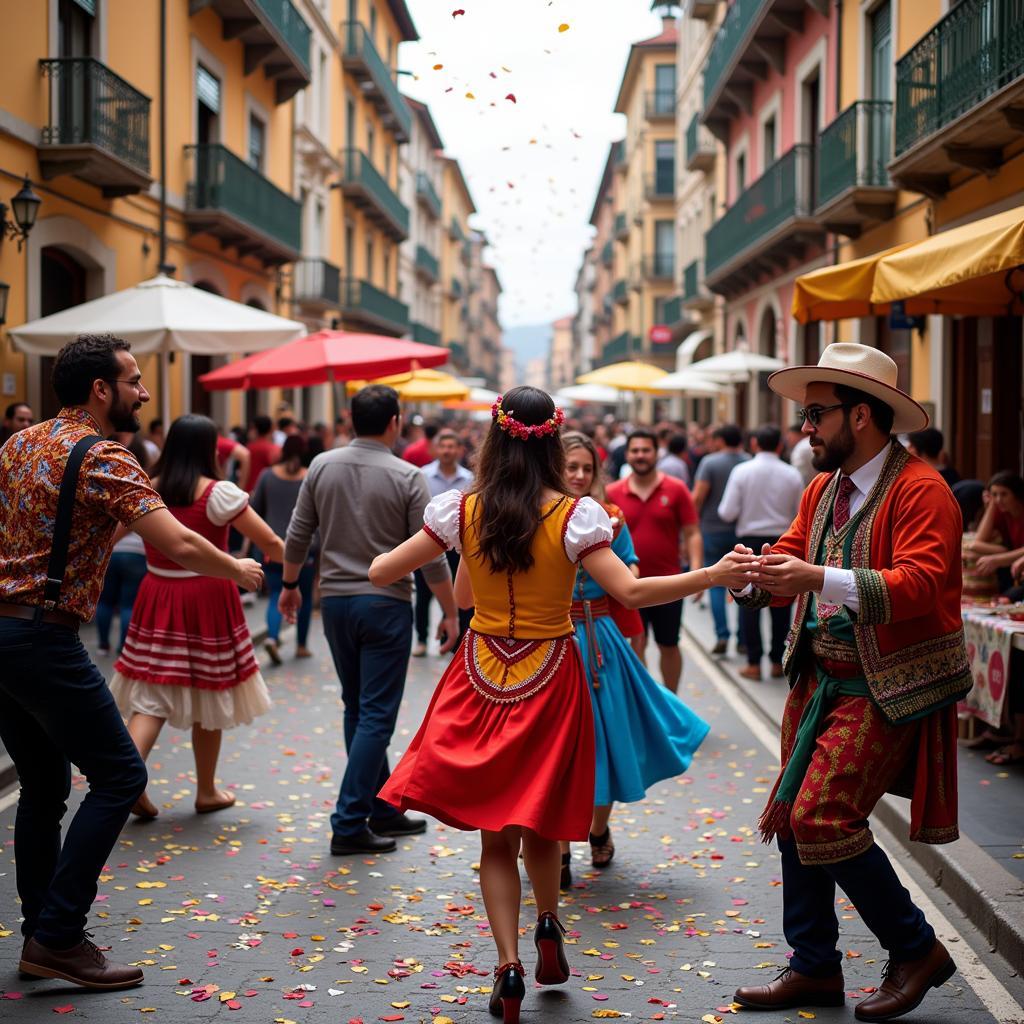 Locals celebrating a vibrant street festival in Spain