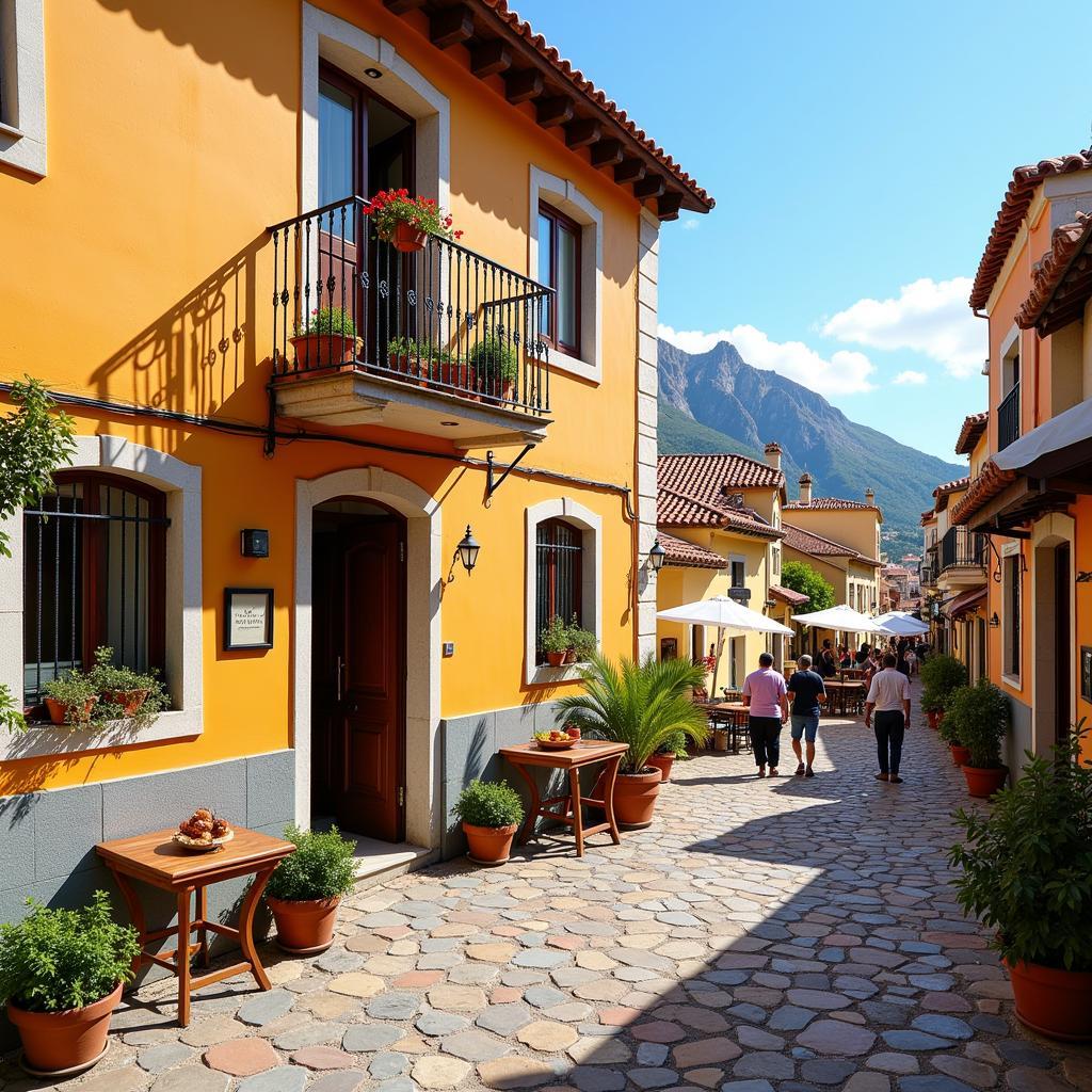 Cozy Spanish homestay in a vibrant coastal town with colorful buildings and welcoming locals