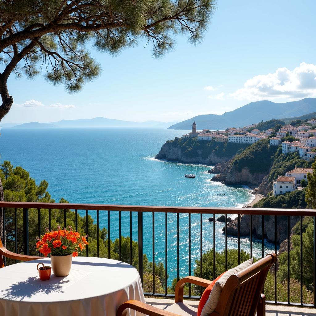 Enjoying the stunning coastal view from a Spanish homestay balcony.