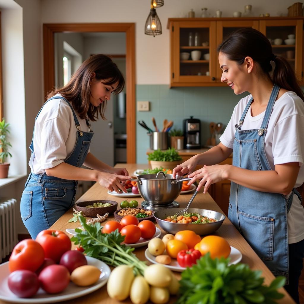 Participating in a cooking class in a Spanish homestay