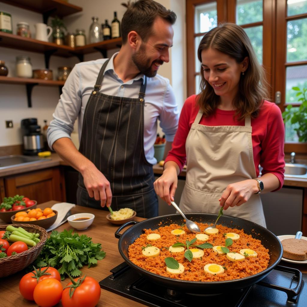 Learning to cook paella in a Spanish homestay