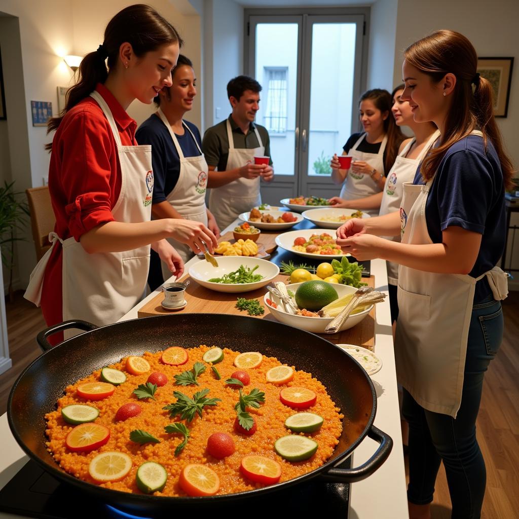 Learning to make paella in a Spanish homestay