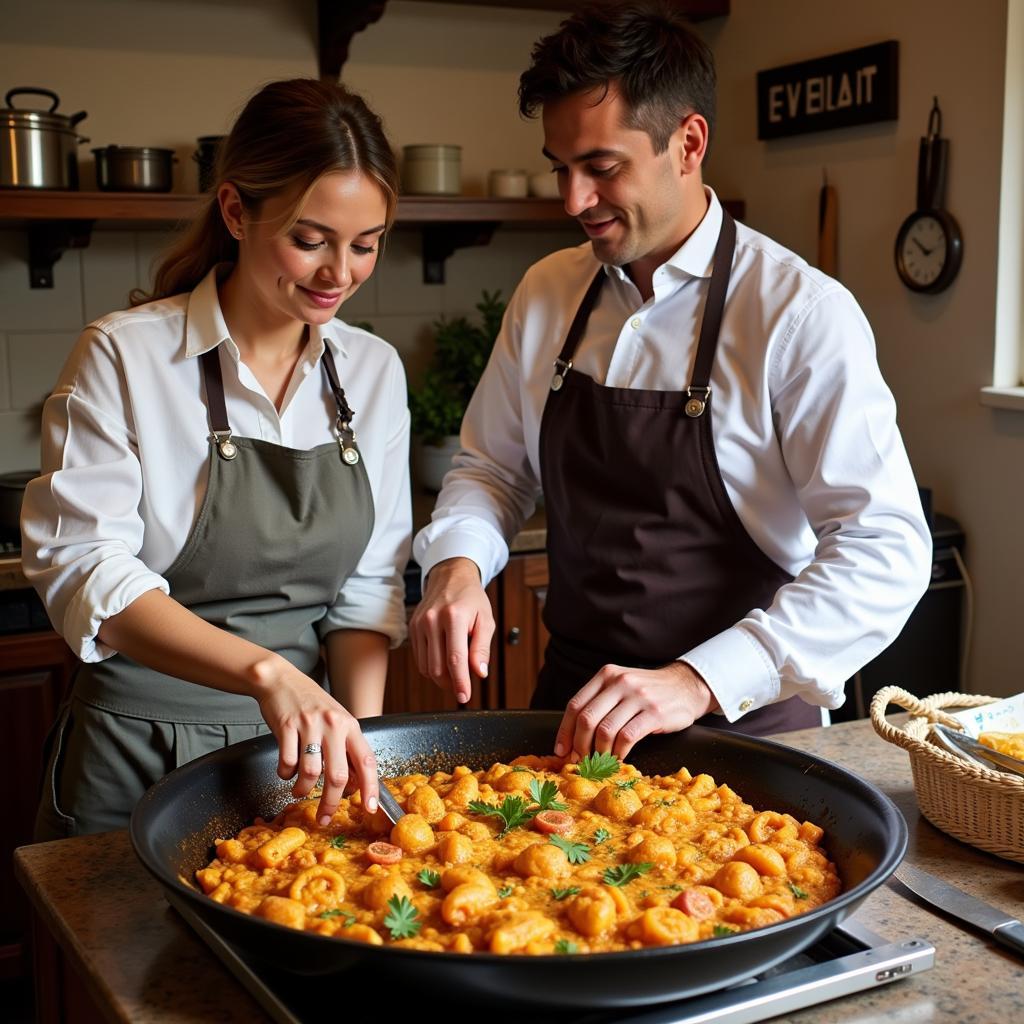 Learning to cook paella in a Spanish homestay