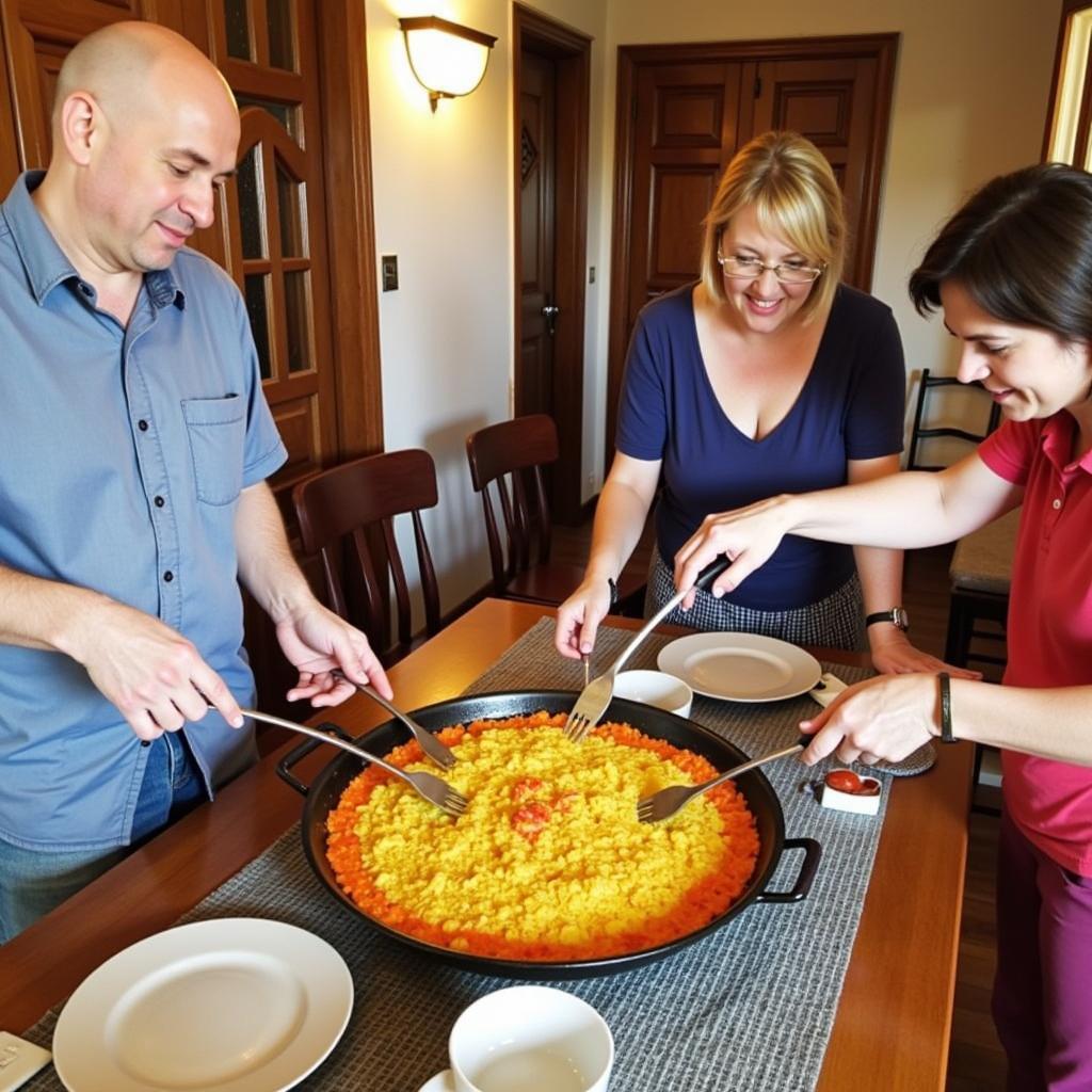 Learning to cook paella with a Spanish host family