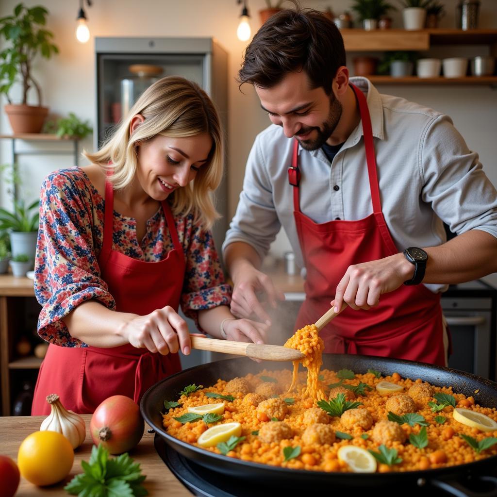 Learning to cook Paella in a Spanish homestay