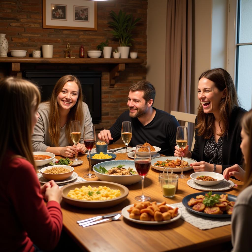 Enjoying a meal with a host family in a Spanish homestay