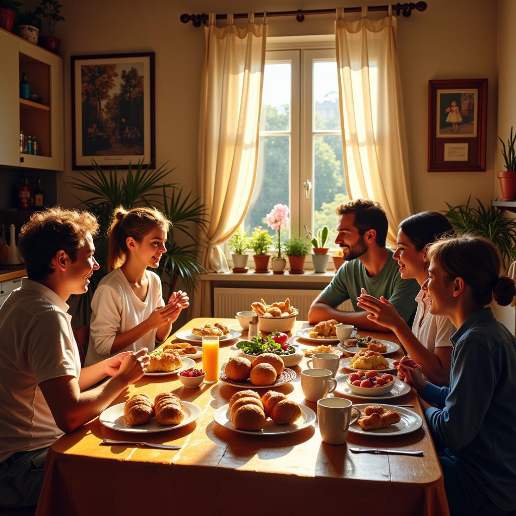 Spanish Homestay Family Enjoying Breakfast