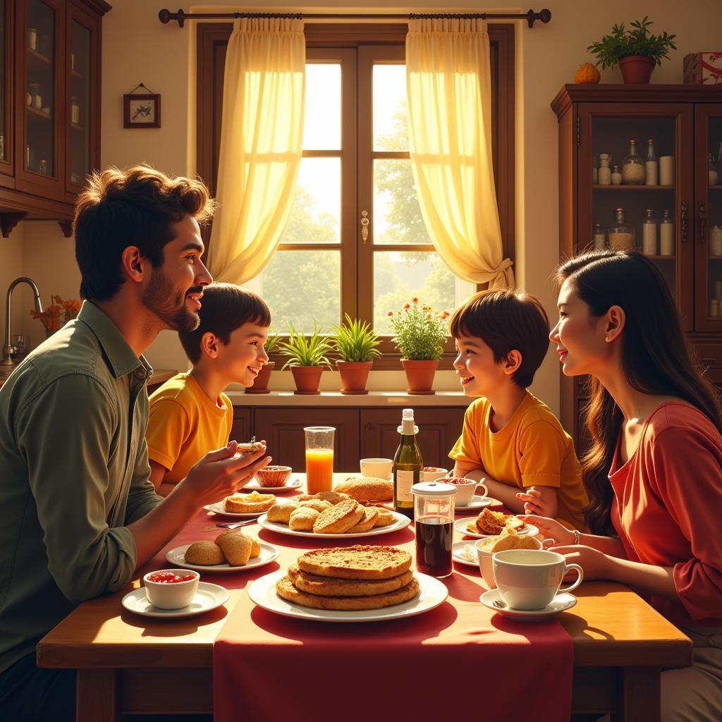 Spanish Family Enjoying Breakfast Together