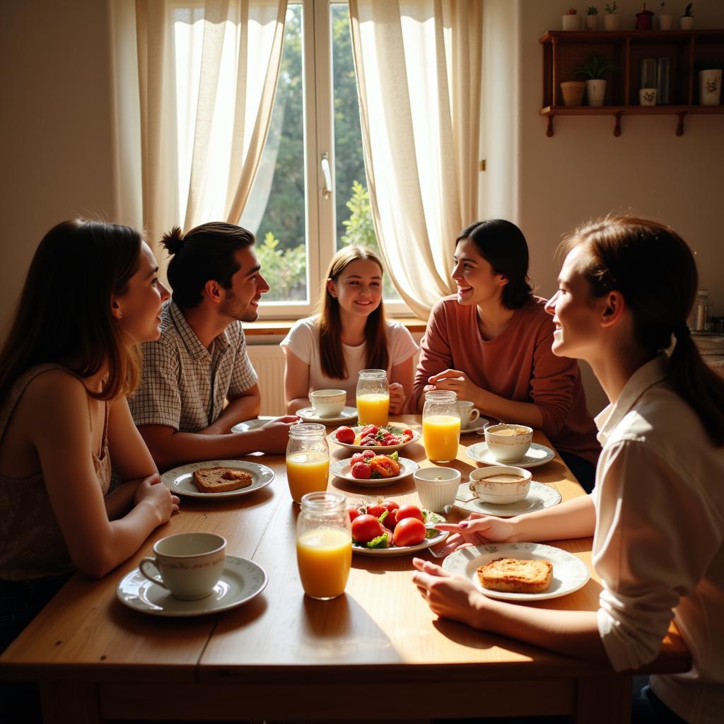 Spanish Homestay Family Enjoying Breakfast