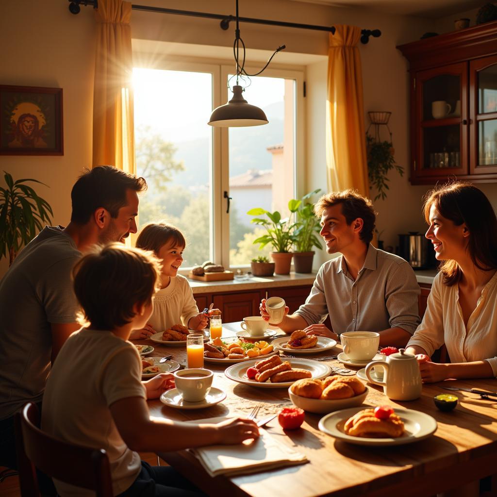 Spanish Family Enjoying Breakfast Together