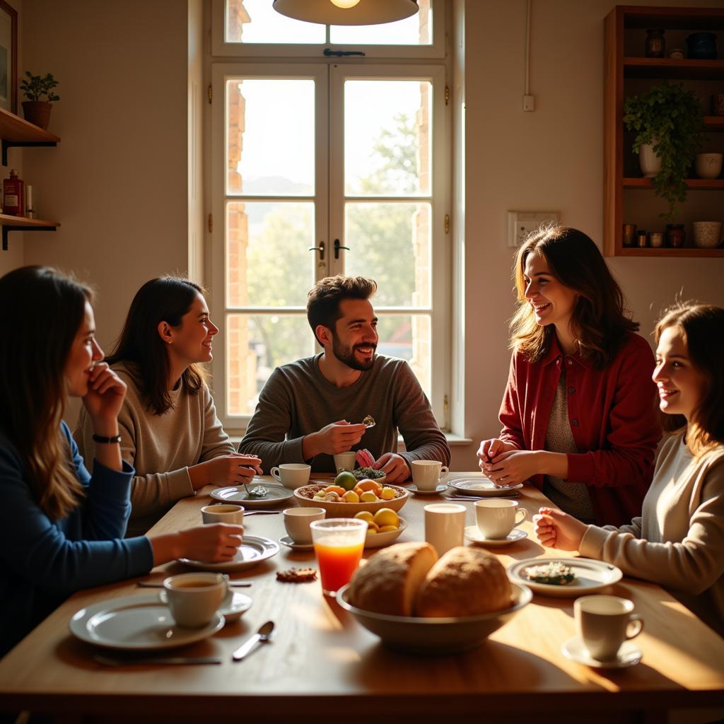 Spanish Homestay Family Enjoying Breakfast