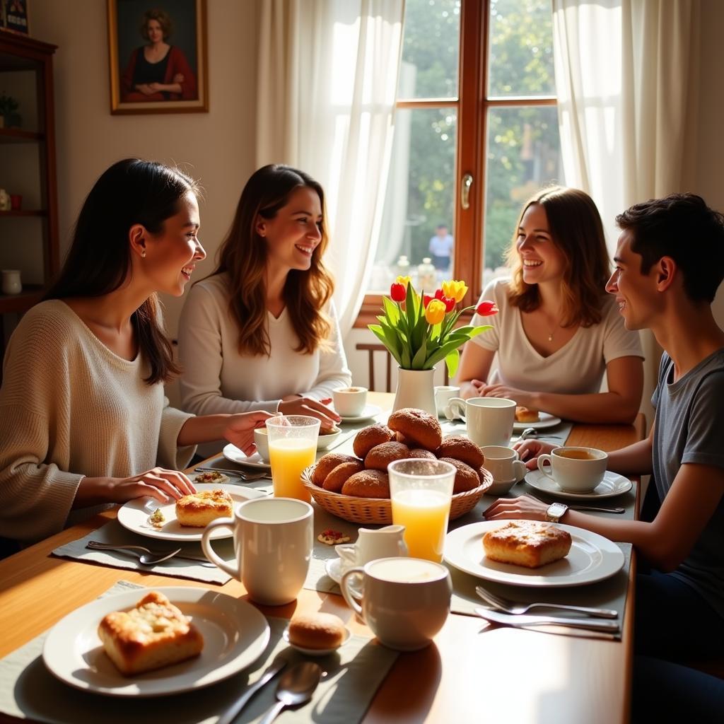 Enjoying Breakfast with a Spanish Family in a Homestay